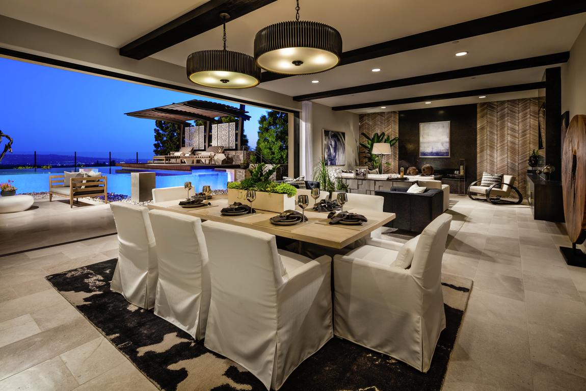 modern dining space and living room
