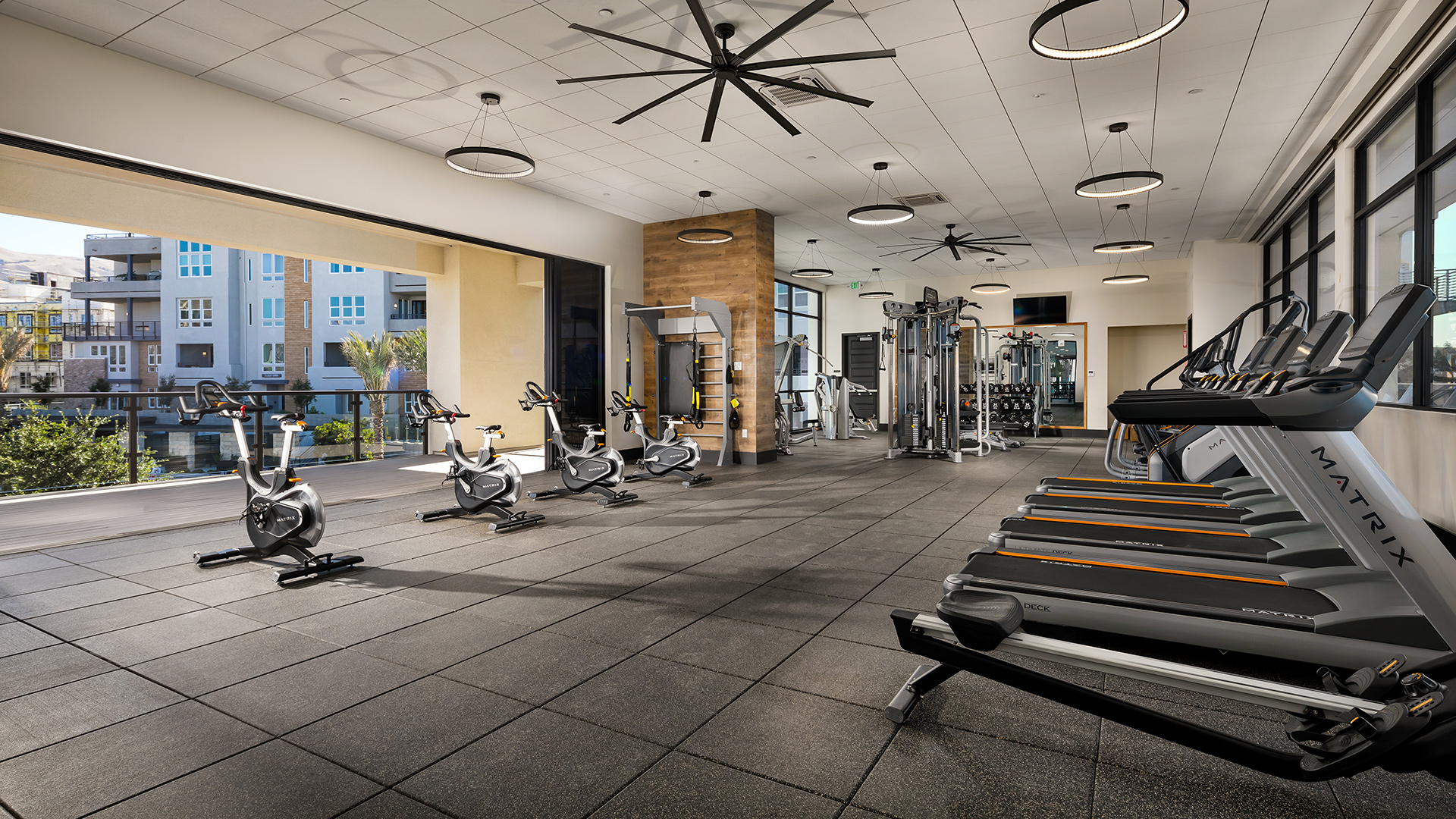 Fitness center with spin deck