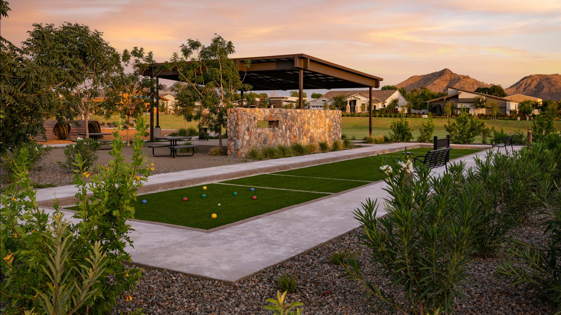 Bocce ball court with beautiful mountain views