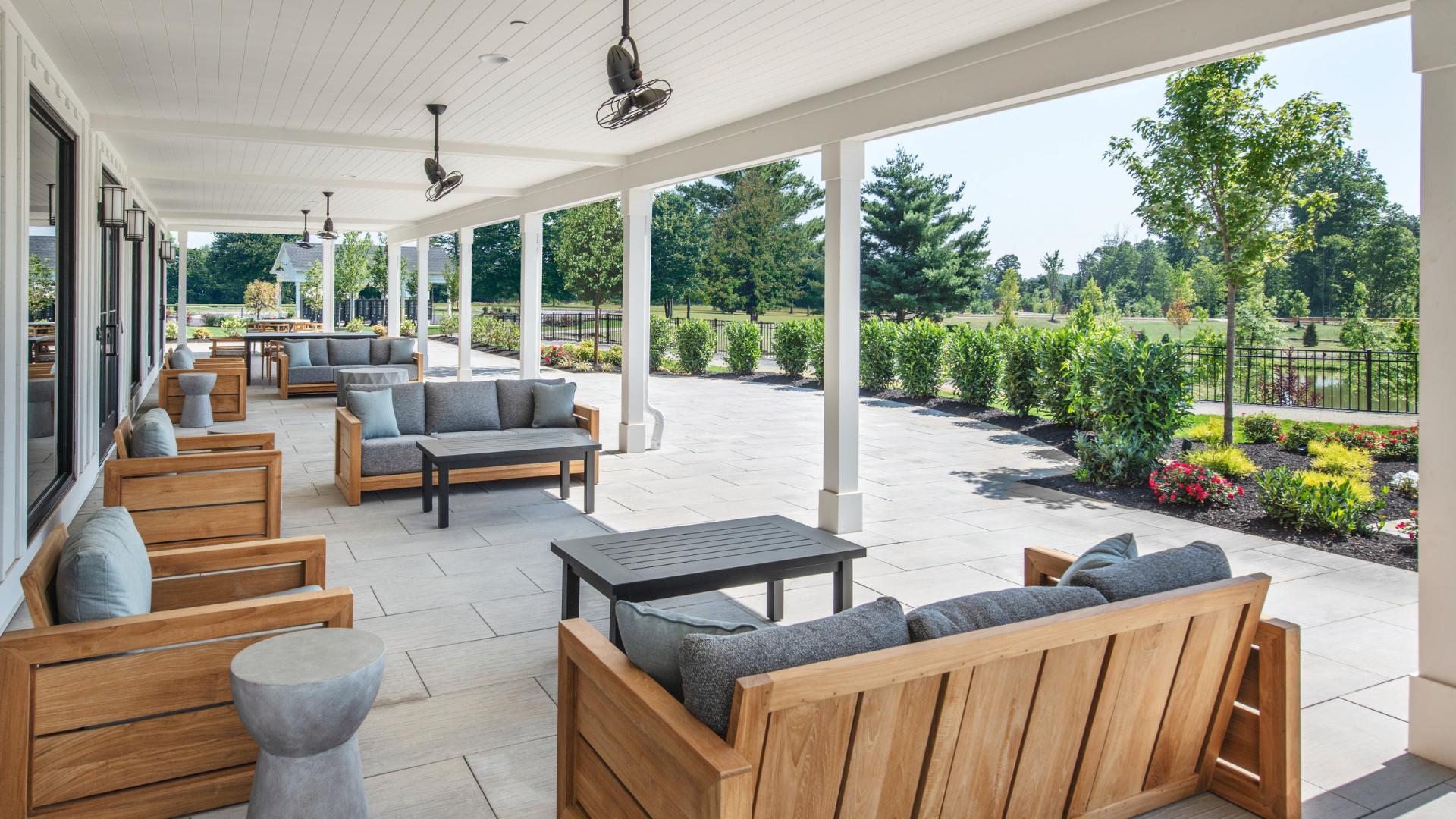Covered outdoor patio at the clubhouse