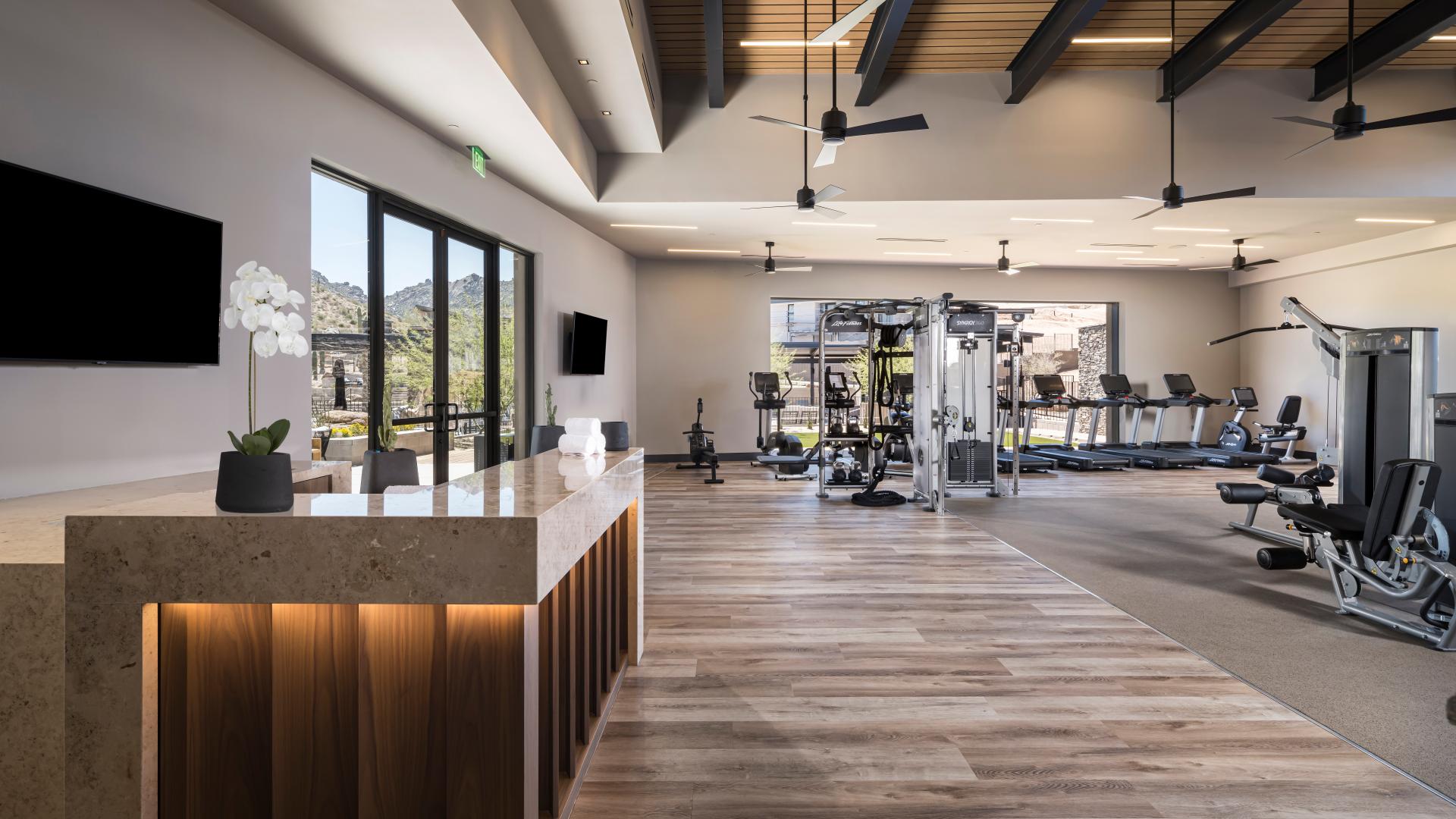 State-of-the-art fitness center overlooking the McDowell Mountains